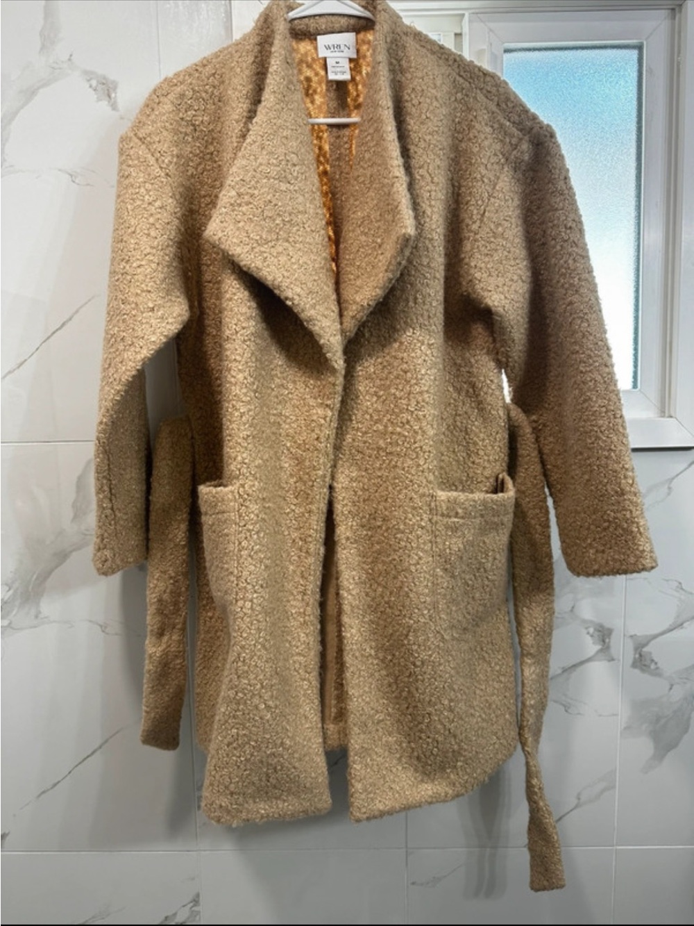 Wren Camel Teddy Fleece Coat with Patch Pockets